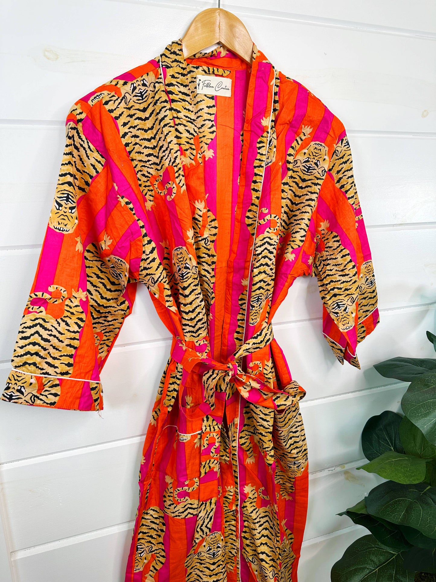 Tiger Print Kimono Robe | Pink and Orange