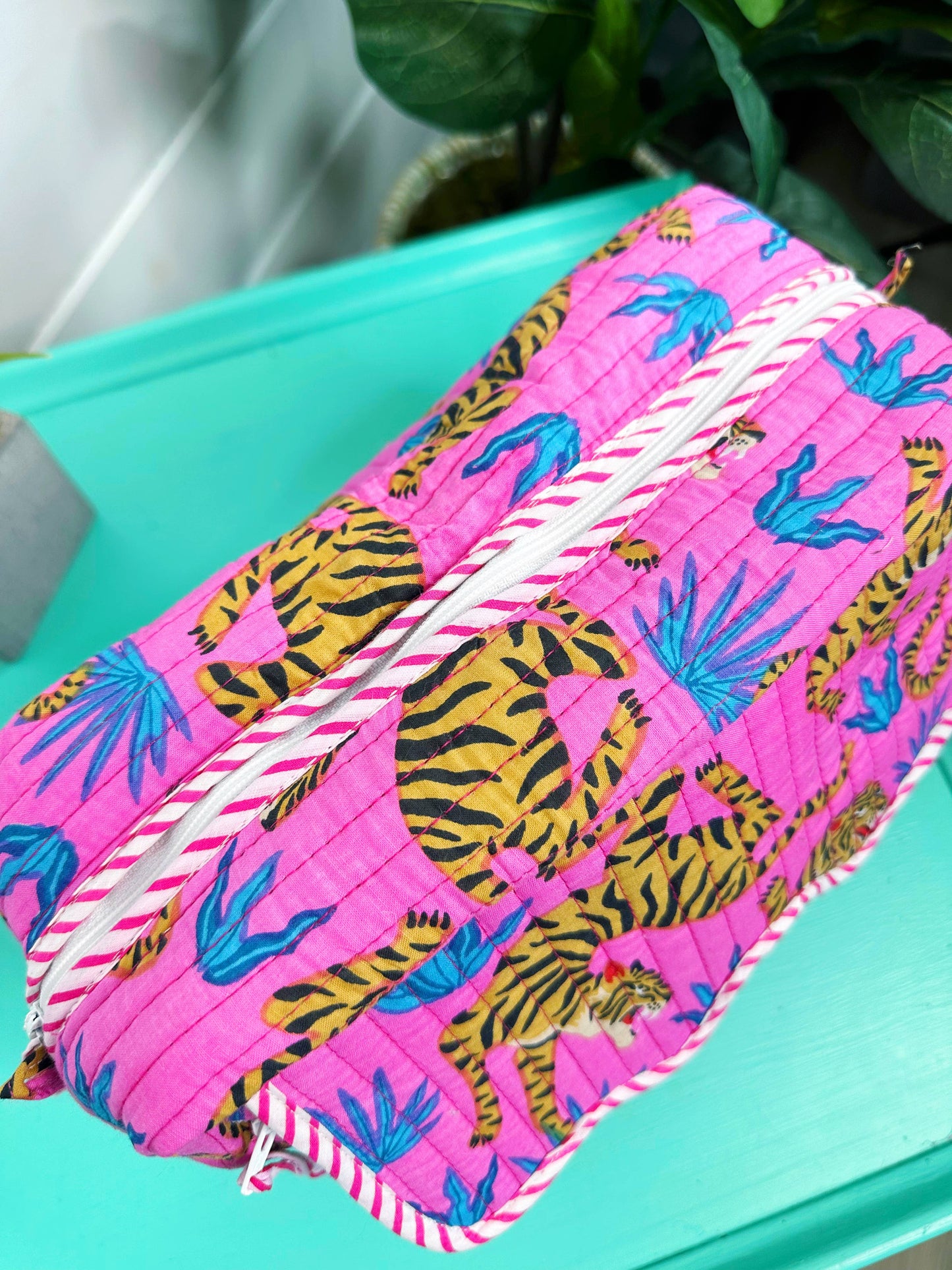 Ruffled Toiletry Bag | Cosmetics Bags | Pink Blue Tiger