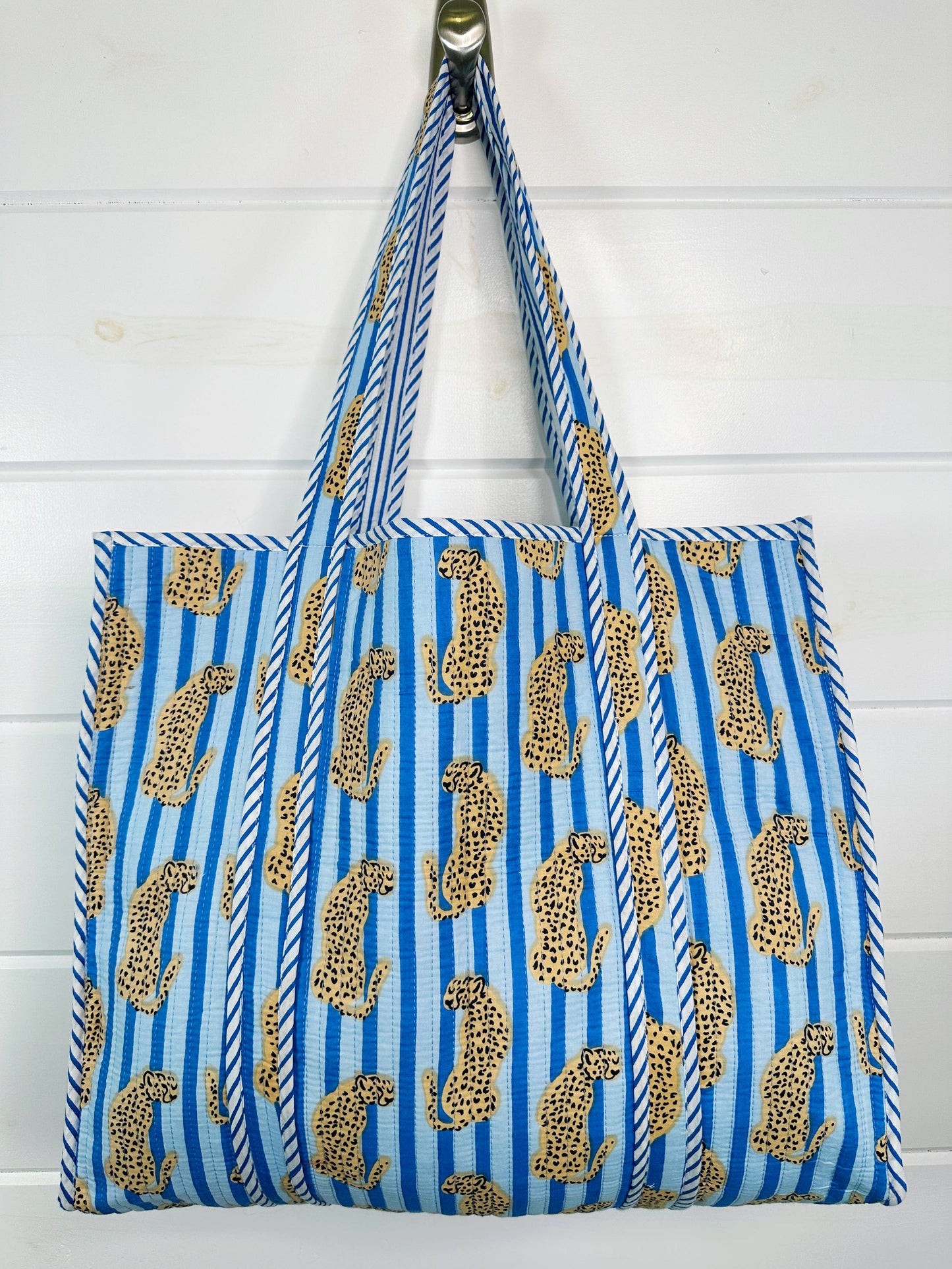 Blue Jaguar Quilted Tote Bag