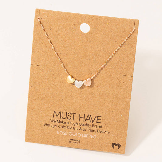 Dainty Three Heart Pendant Necklace