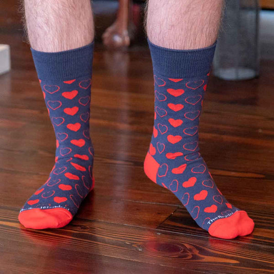 Men's Heart Socks Navy and Red