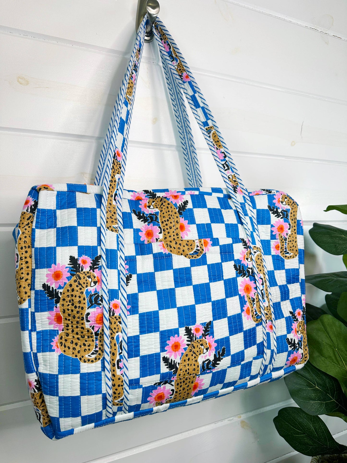 Checkered Jaguar Quilted Duffle Bag