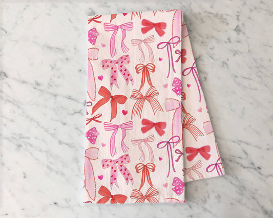 Pink Bows - Valentine's Kitchen Tea Towel