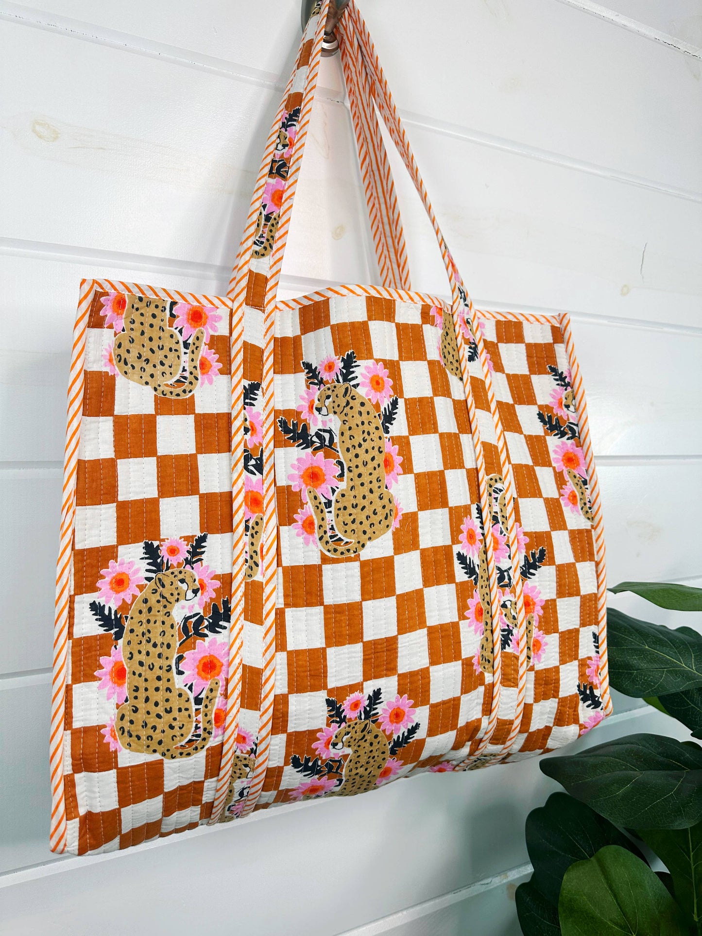 Gold Jaguar Print Quilted Tote Bag