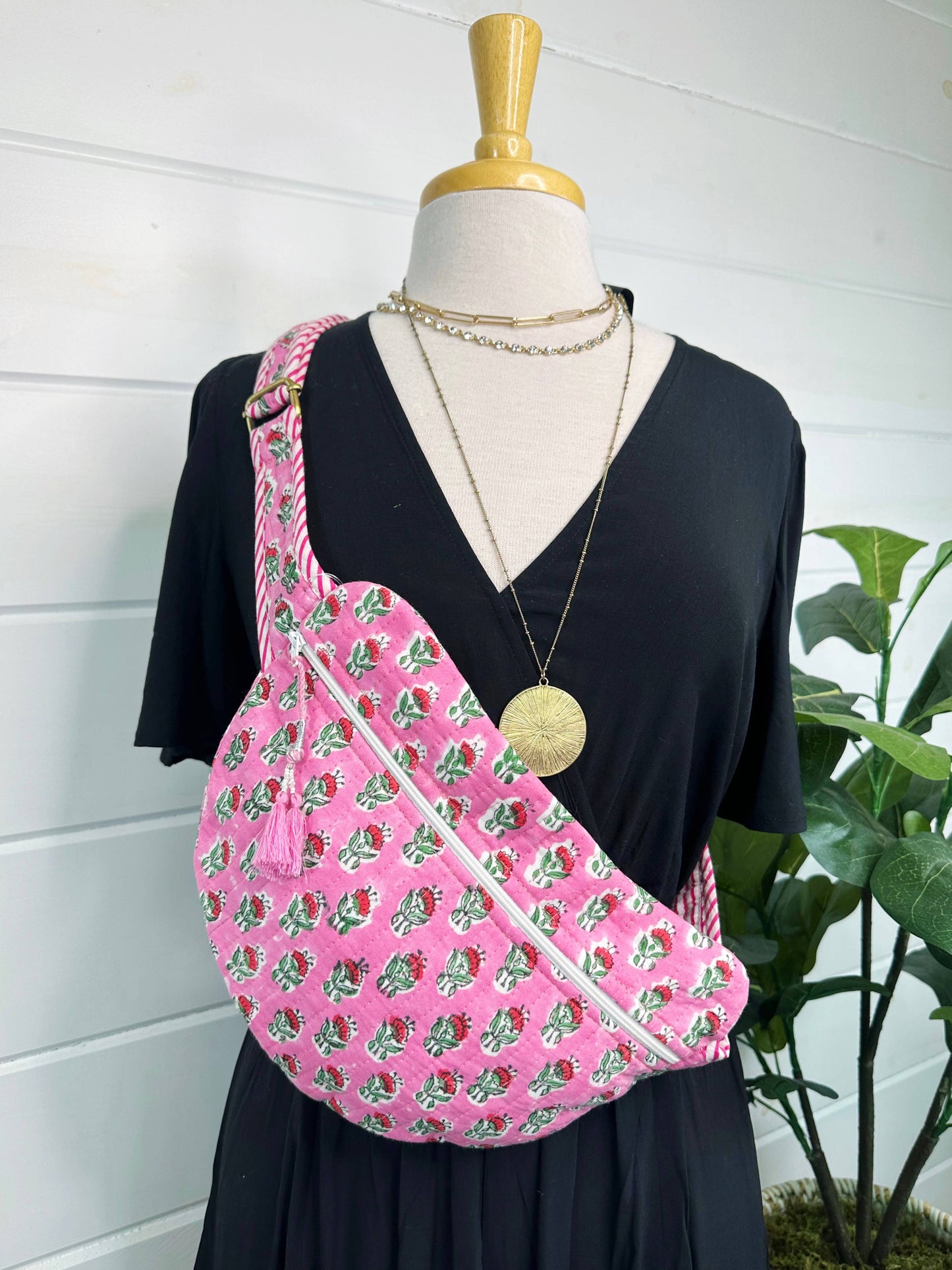 Quilted Sling Bags | Crossbody Belt Bag | Fanny Pack | Pink