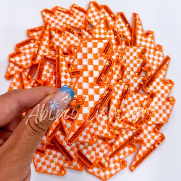 Orange Checkered Lightening Bolt Hat Patch