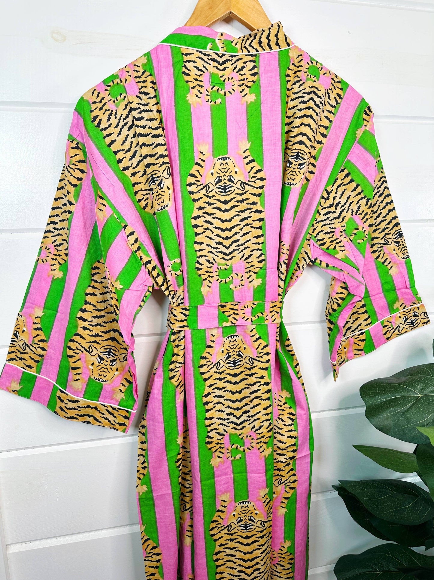 Tiger Print Kimono Robe | Pink and Green