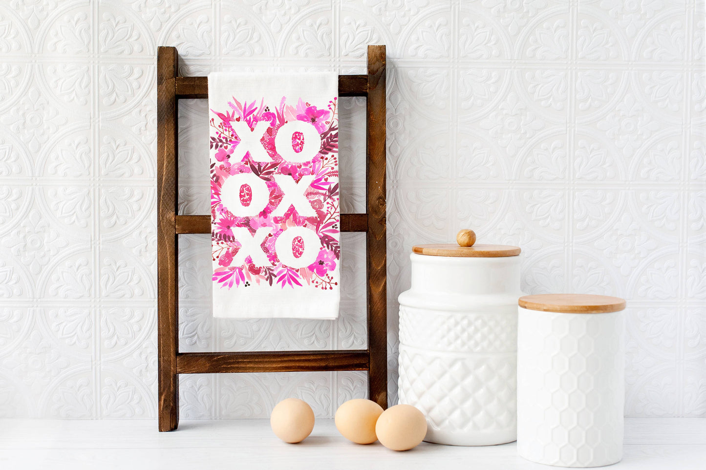 XOXO Floral Valentine Kitchen Towel - Valentine's Tea Towel