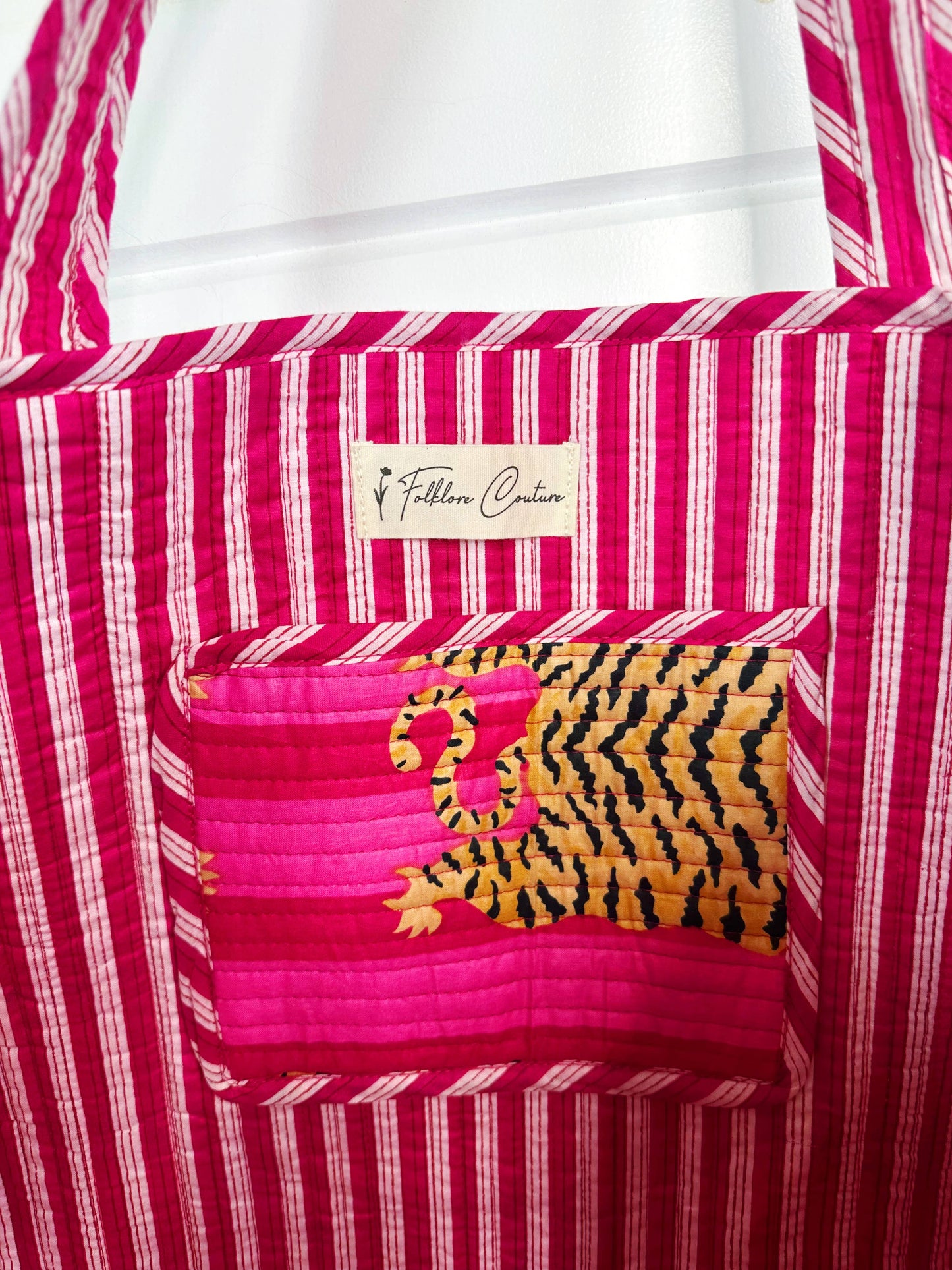 Pink Tiger Quilted Tote Bag