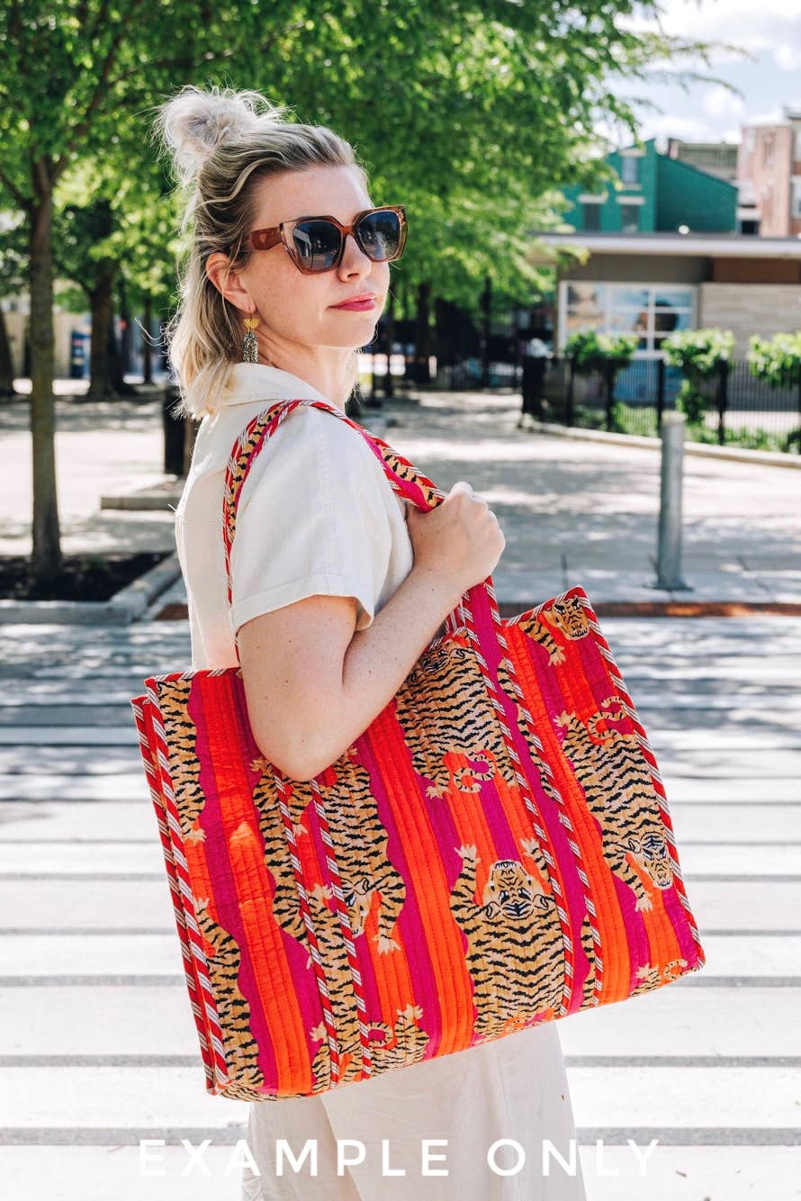 Pink Tiger Quilted Tote Bag