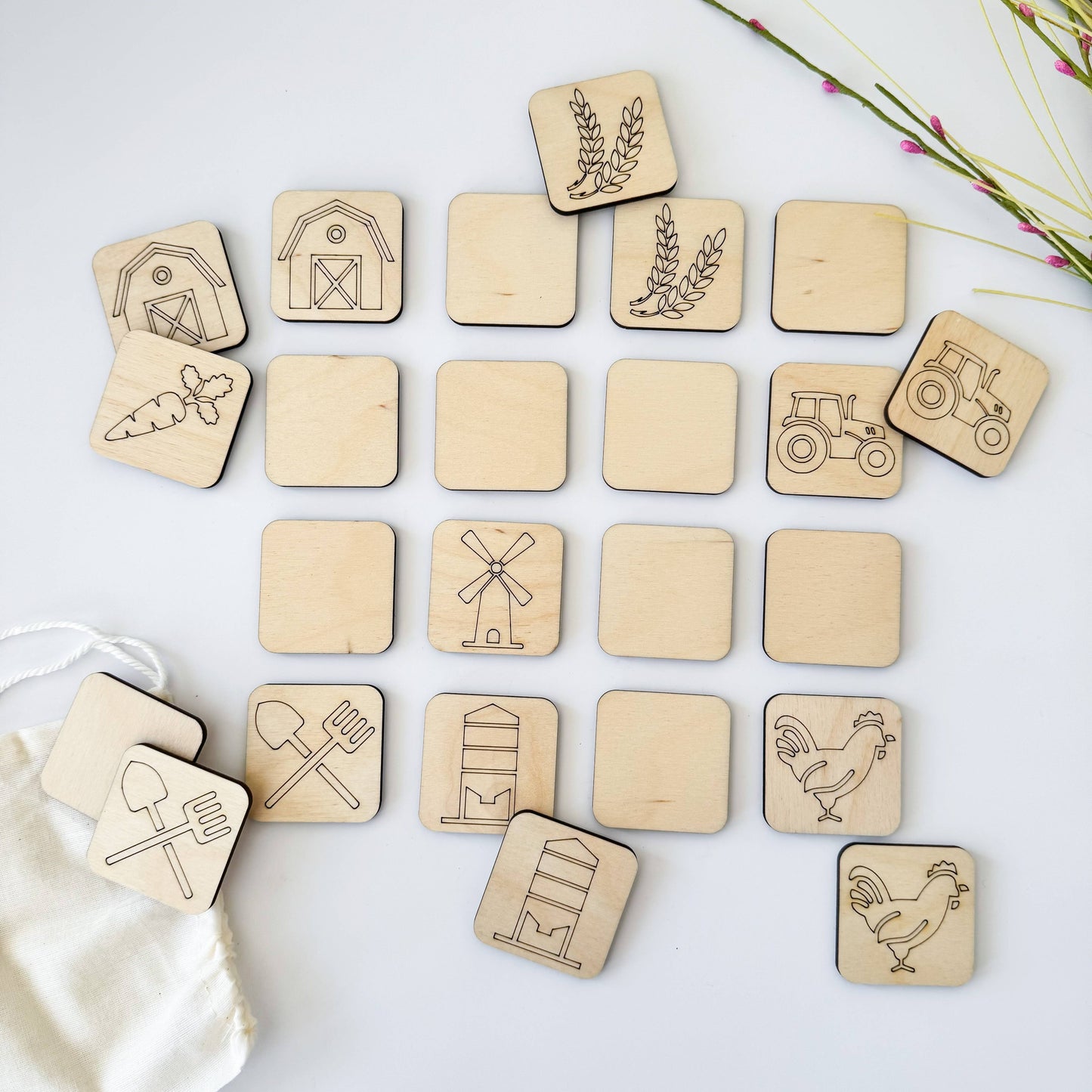 Farm Memory Matching Game - Wooden Memory Game