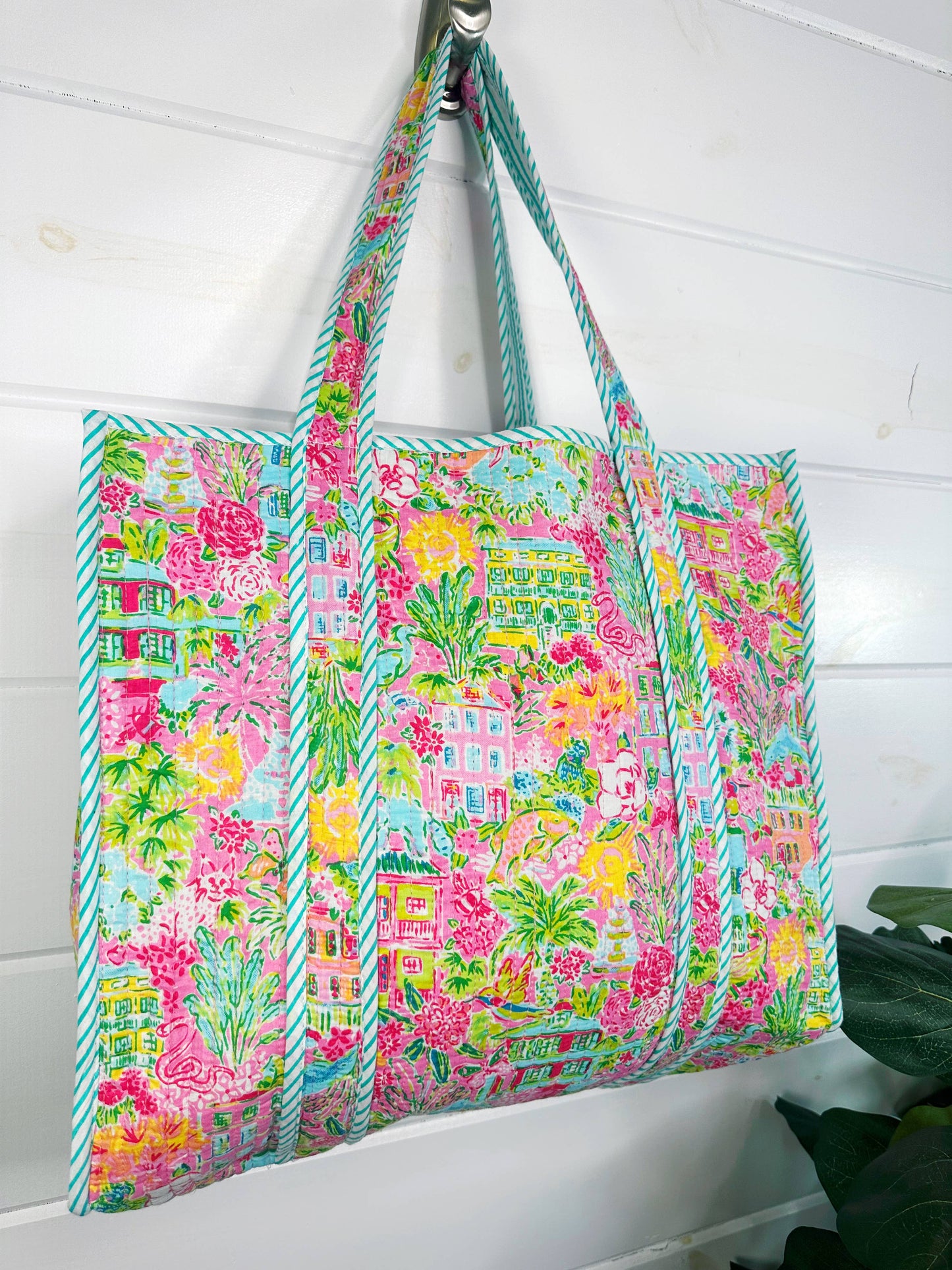 Quilted Tote Bag | Large Shopping Bag | Southern Town Tote