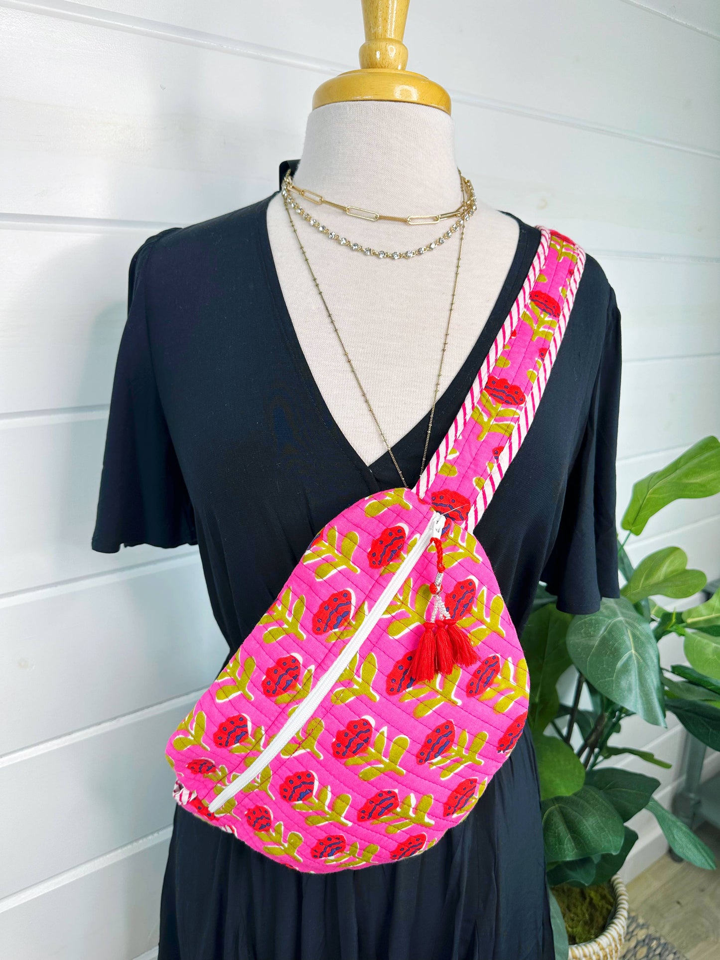 Quilted Belt Bag | Crossbody Fanny Pack Bags | Pink Floral