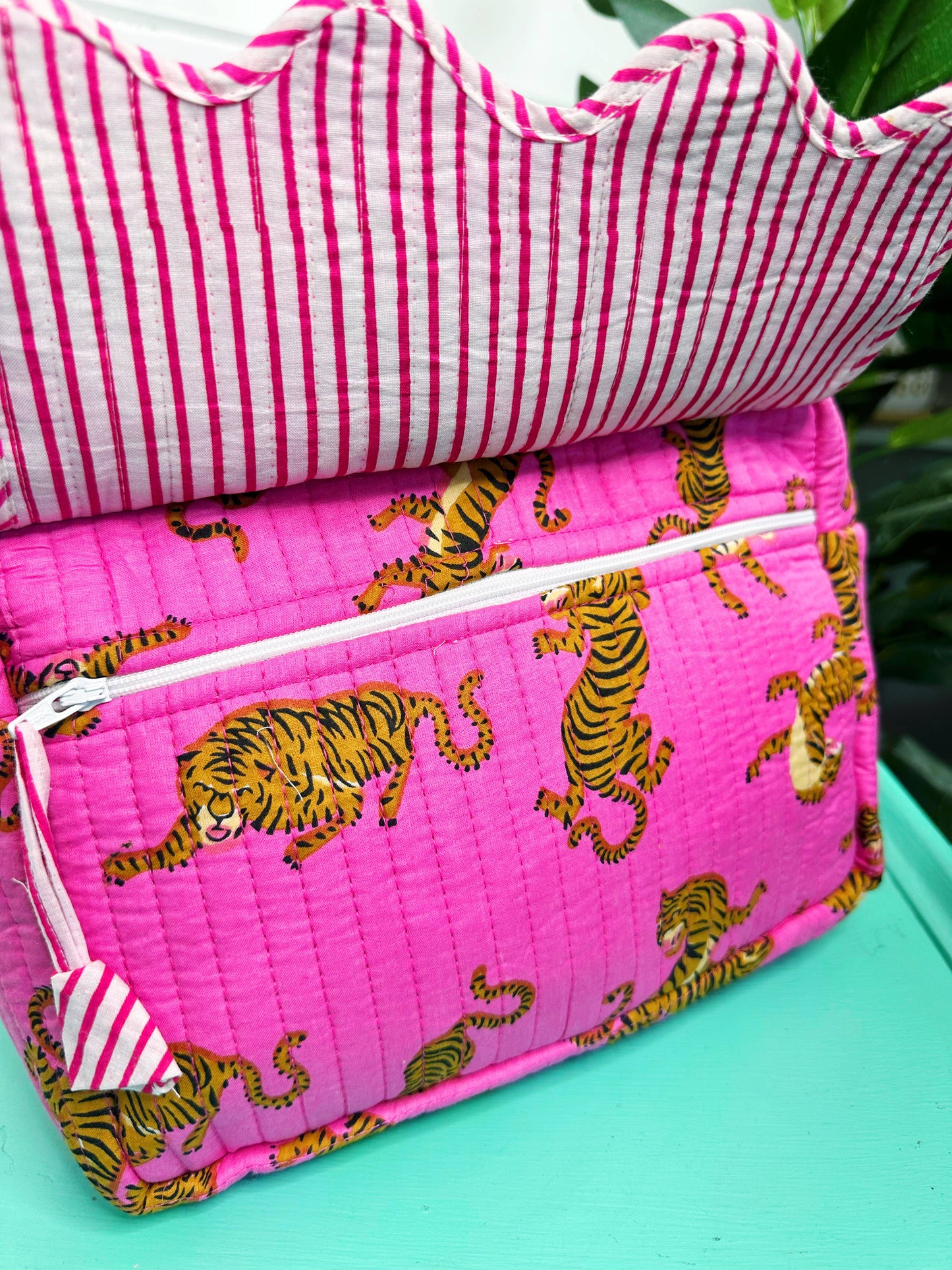 Ruffled Toiletry Bag | Quilted Cosmetics Bags | Pink Tigers