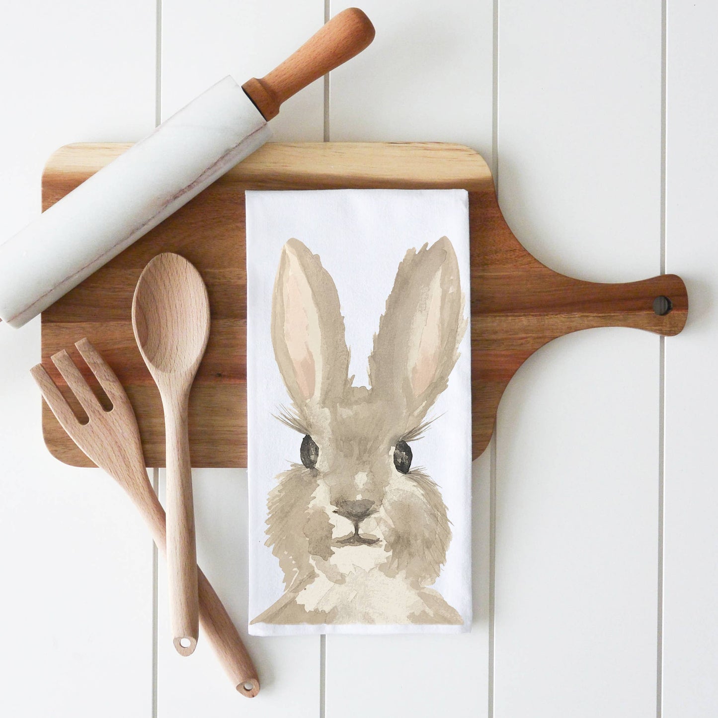 Watercolor Bunny Tea Towel