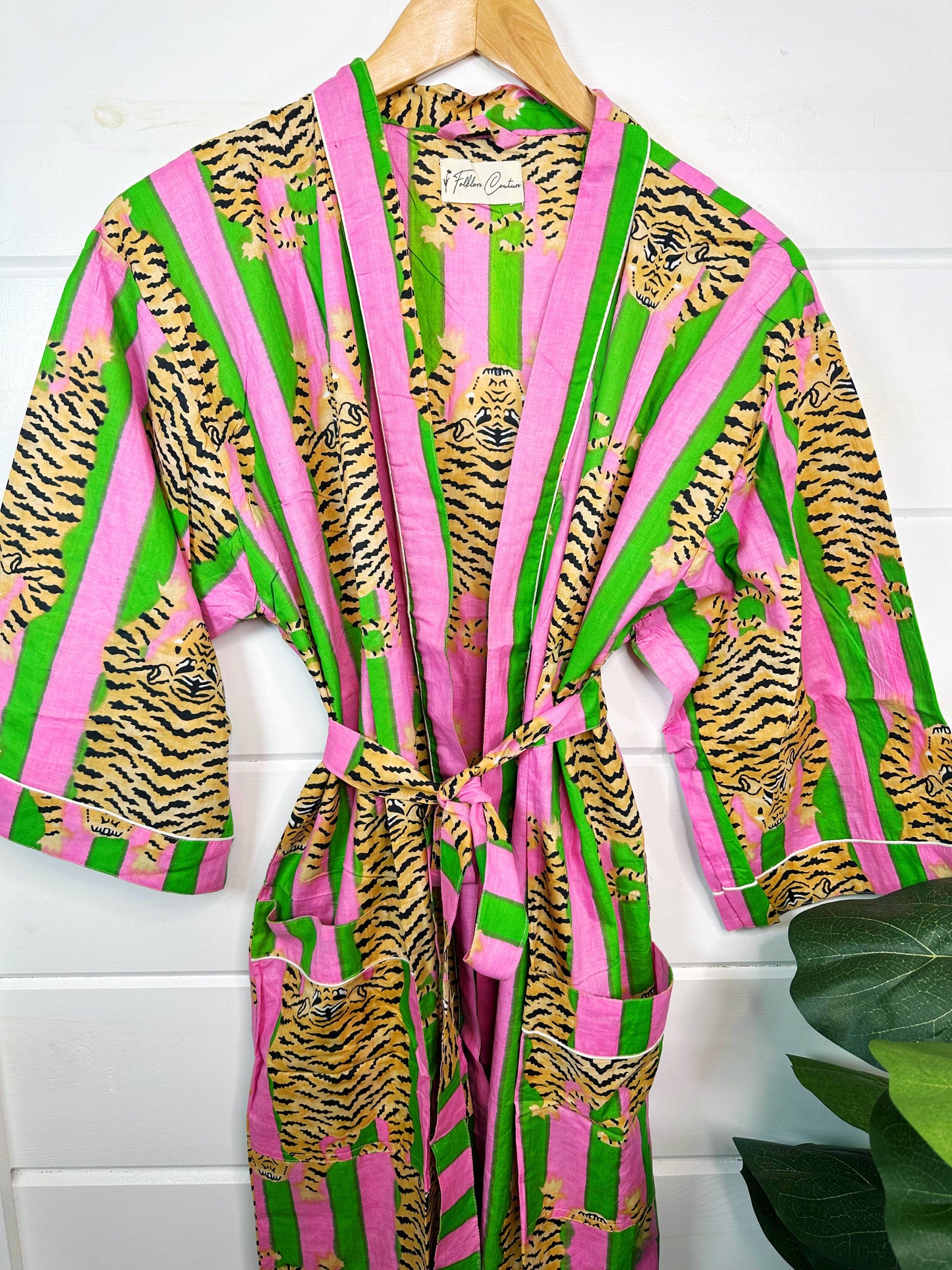 Tiger Print Kimono Robe | Pink and Green