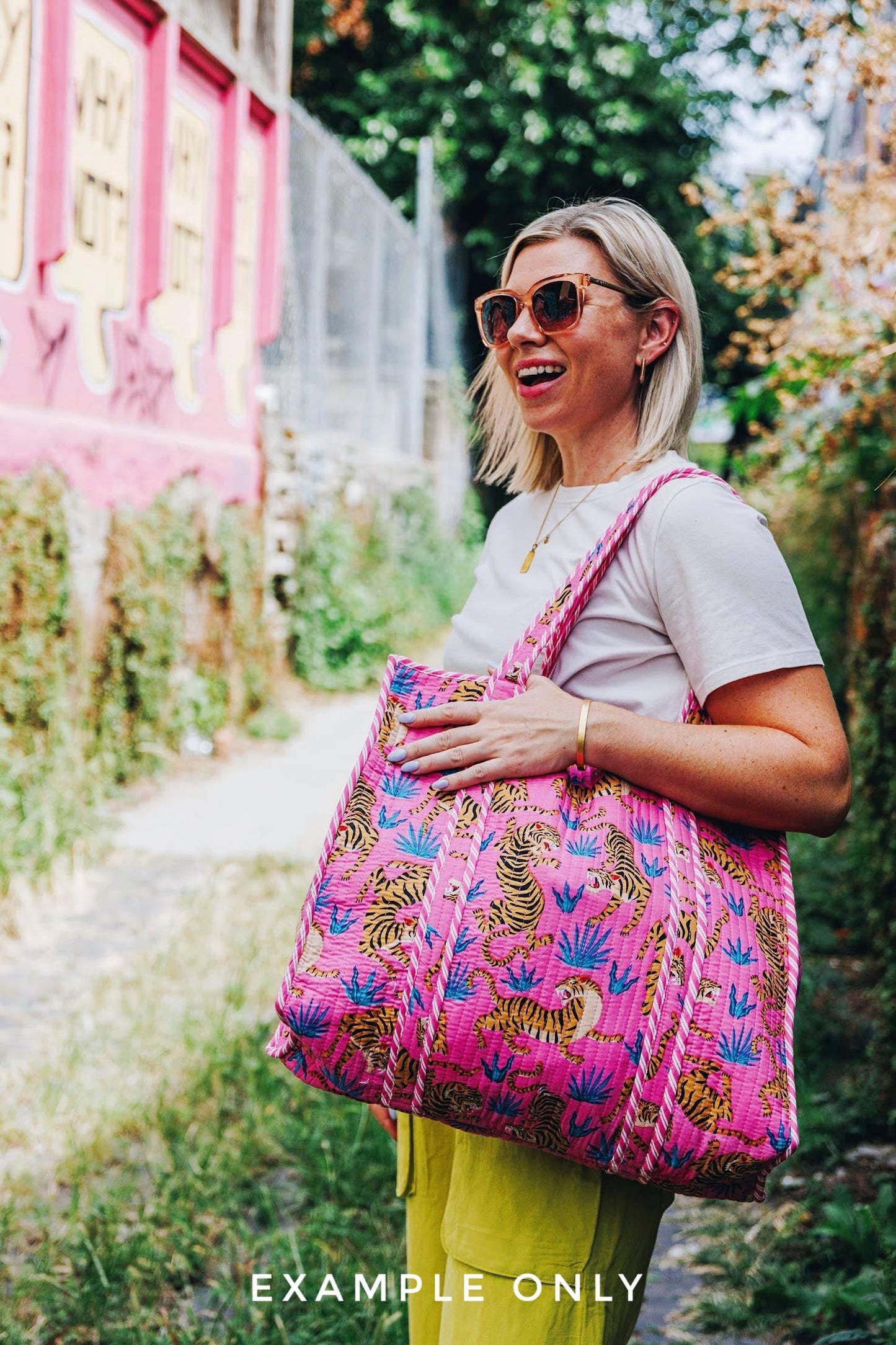 Pink Tiger Quilted Tote Bag