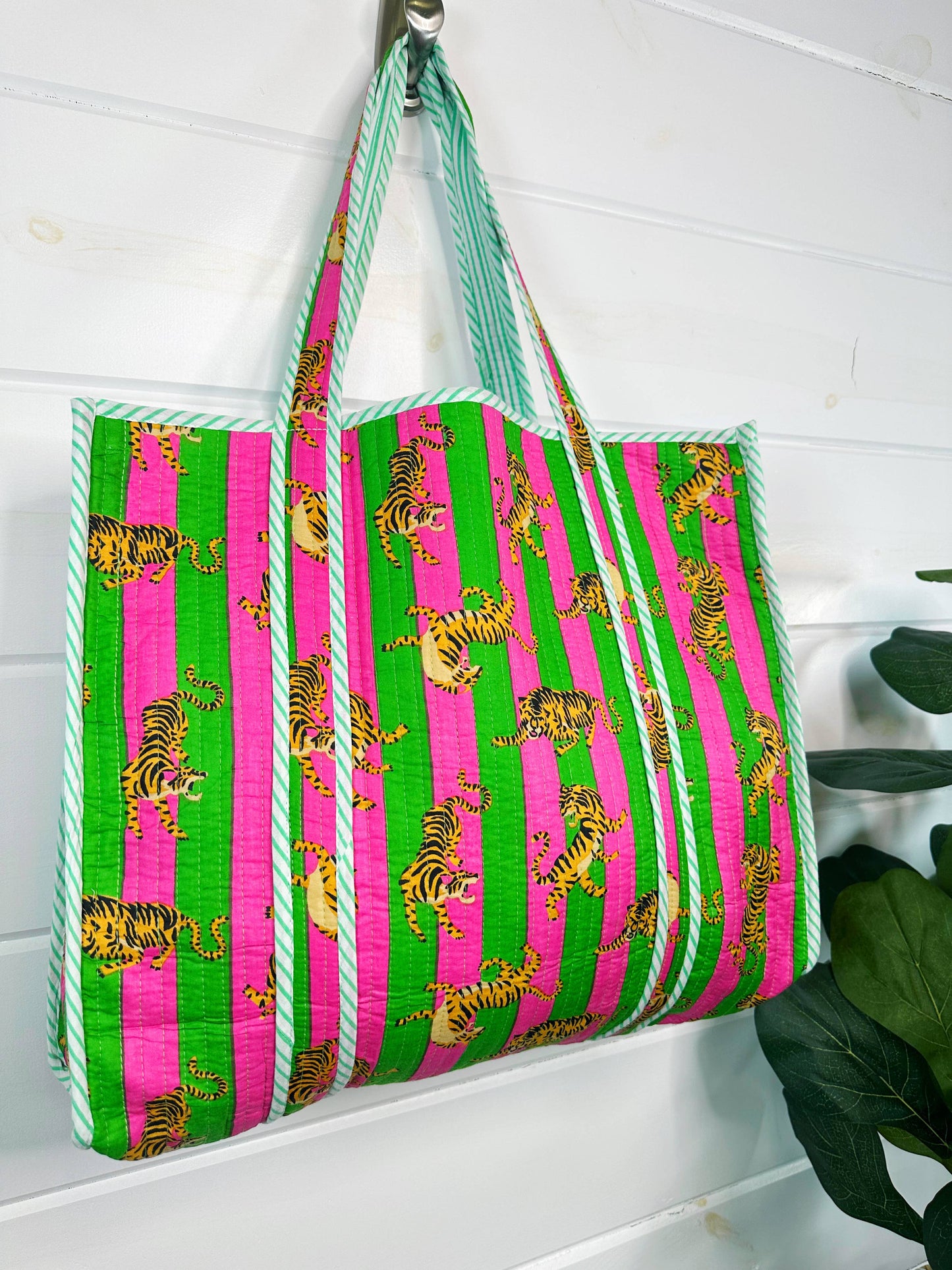 Handmade Quilted Tiger Print Tote | Large Cotton Tote Bag