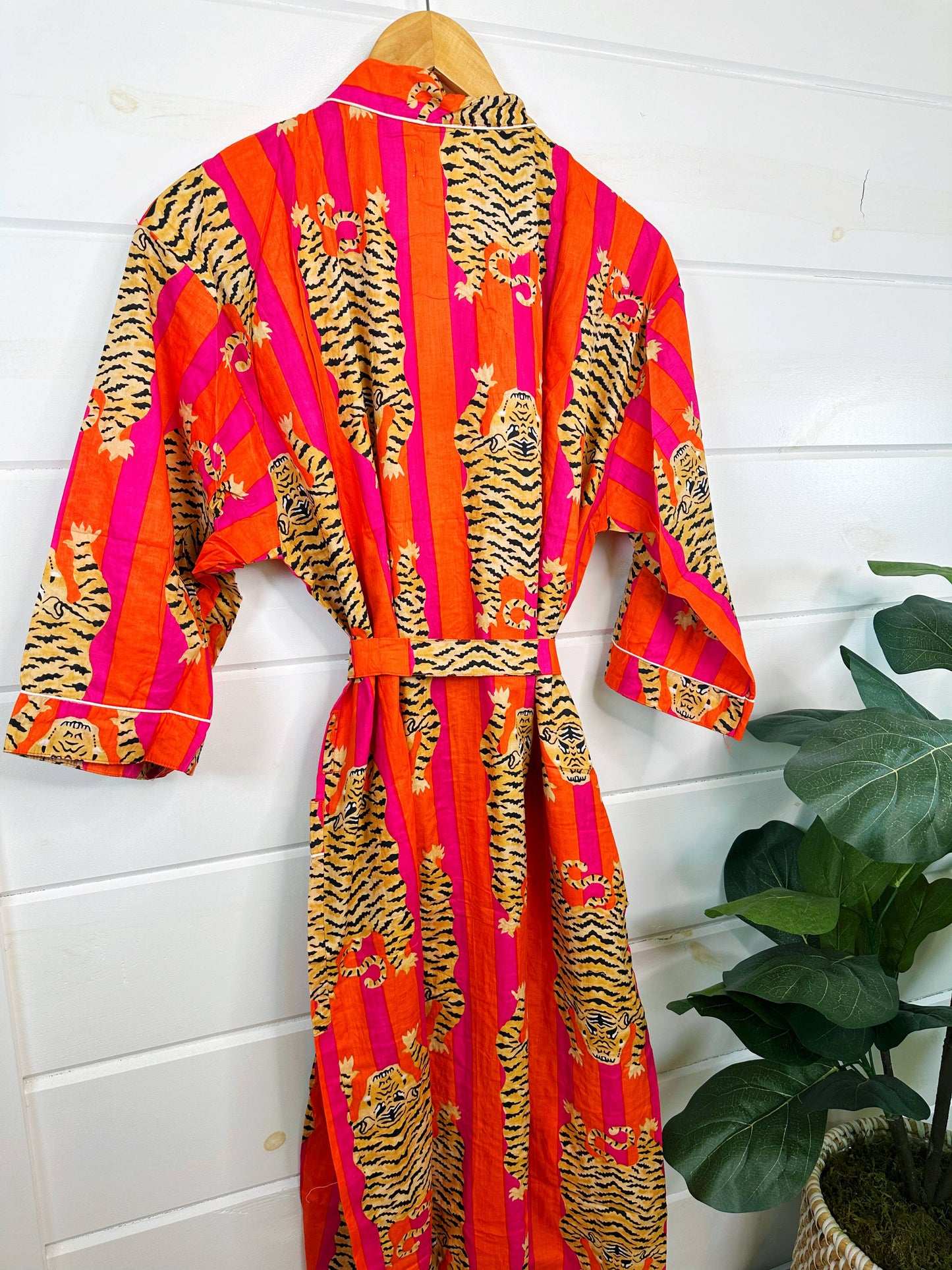 Tiger Print Kimono Robe | Pink and Orange