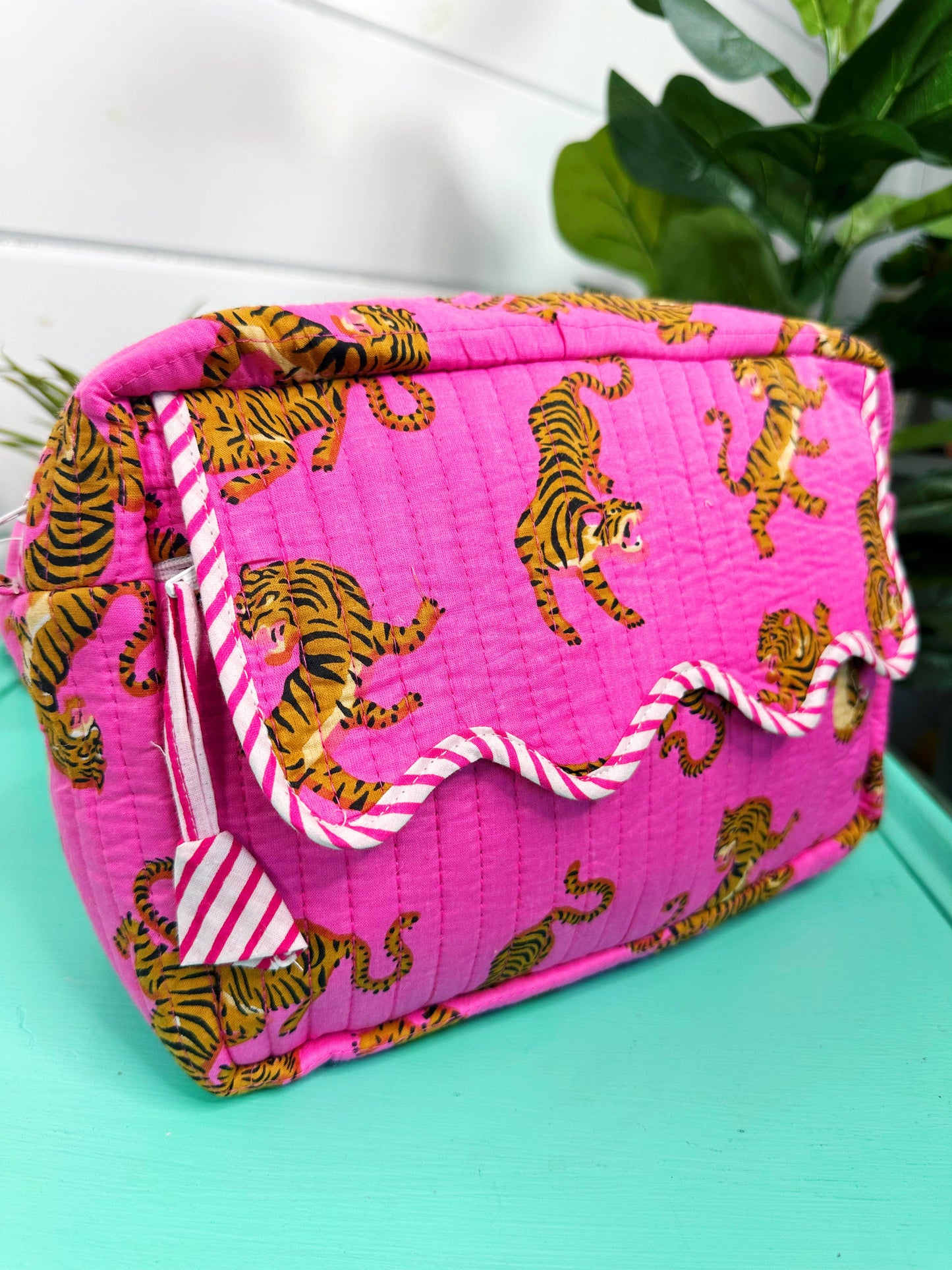 Ruffled Toiletry Bag | Quilted Cosmetics Bags | Pink Tigers