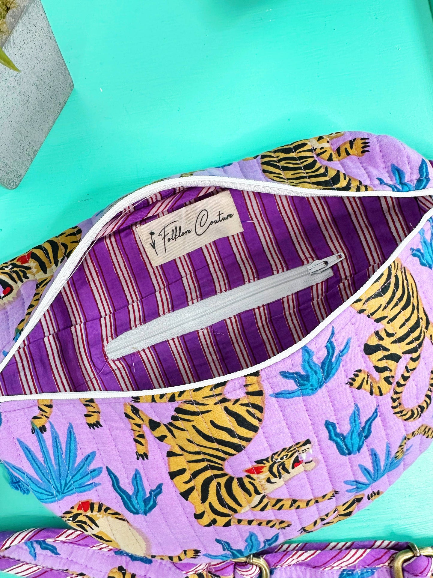 Quilted Belt Bag | Crossbody Fanny Pack Bags | Purple Tigers