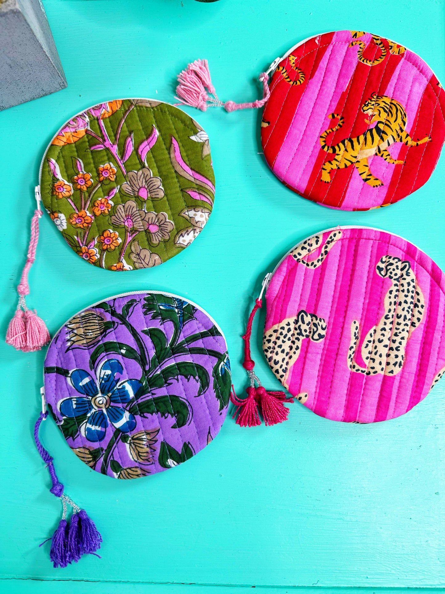 Quilted Coin Purse | Round Small Pouch - Assorted Prints