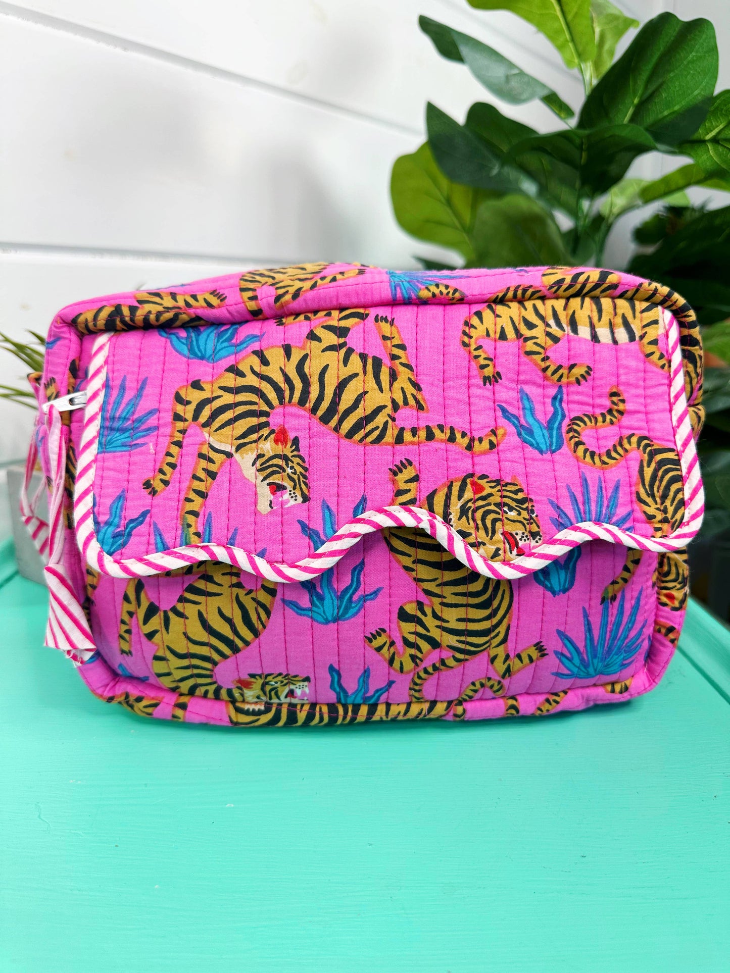 Ruffled Toiletry Bag | Cosmetics Bags | Pink Blue Tiger