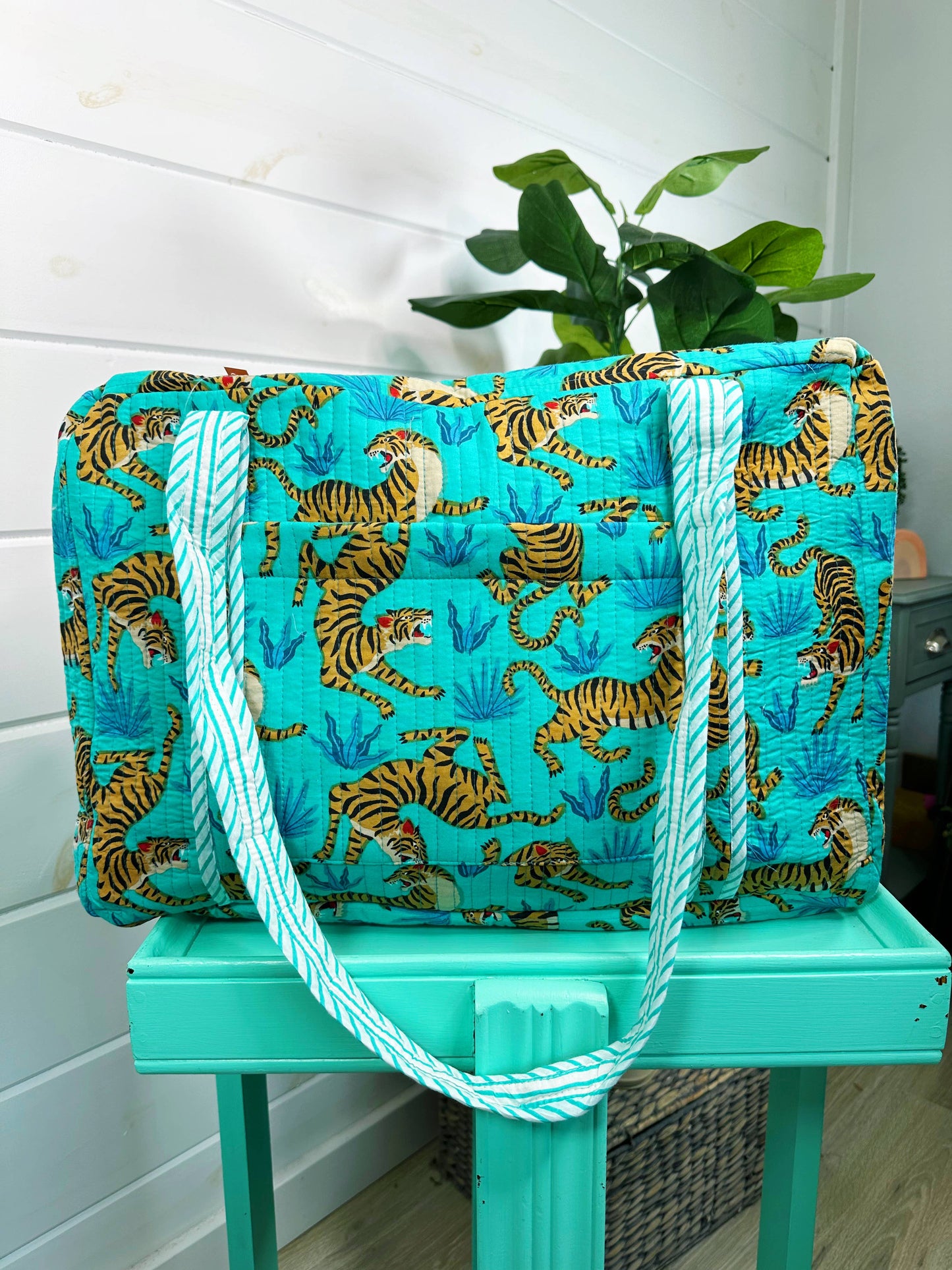 Aqua Tiger Quilted Duffle Bag