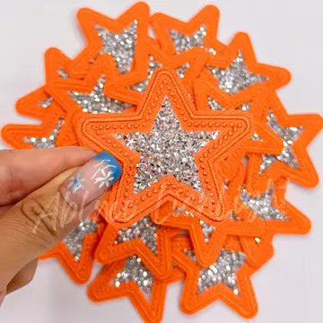 Orange Rhinestone Star Hat Patch