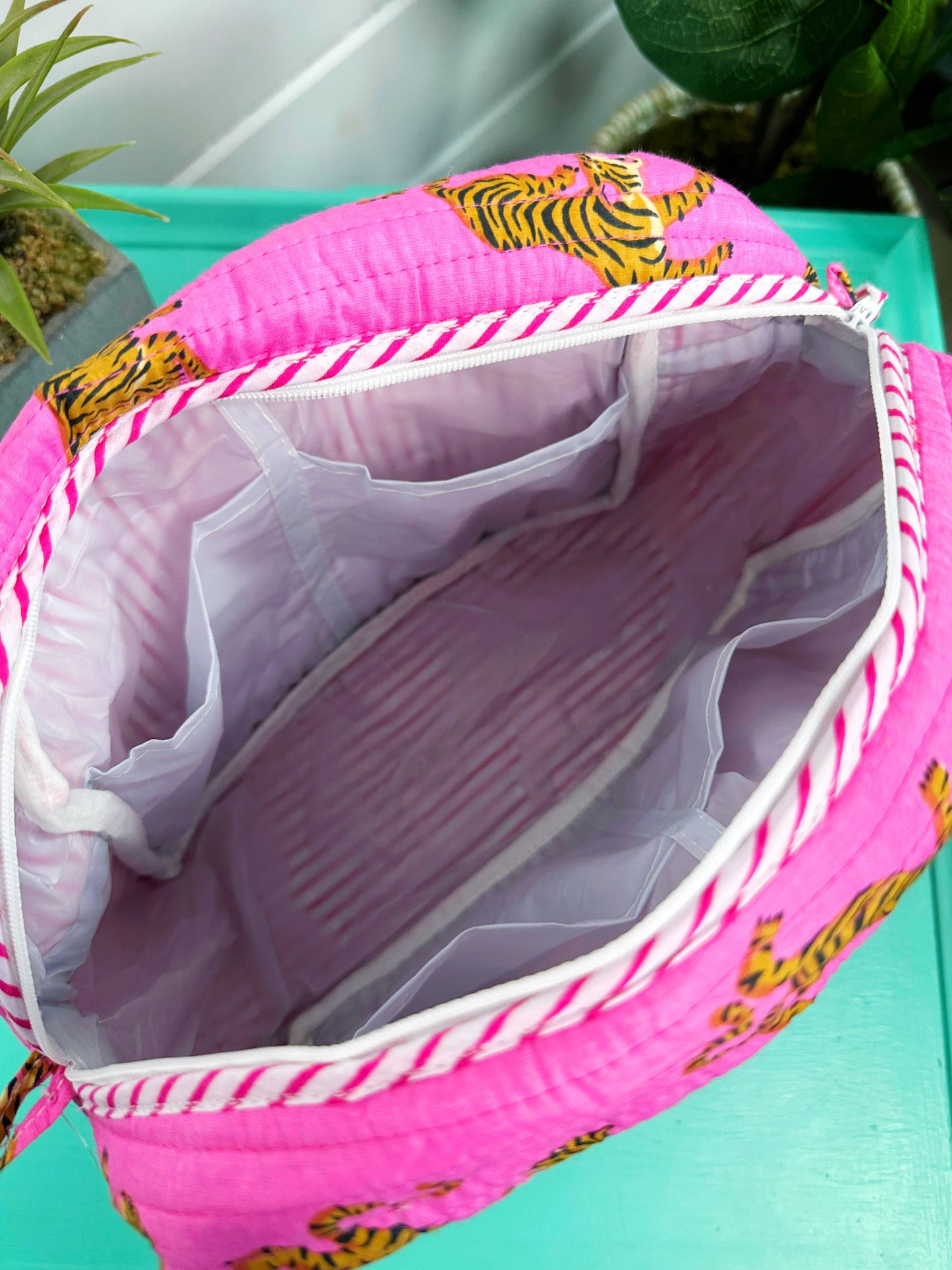 Ruffled Toiletry Bag | Quilted Cosmetics Bags | Pink Tigers