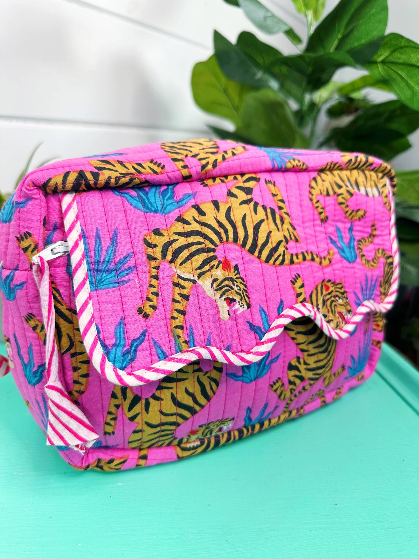 Ruffled Toiletry Bag | Cosmetics Bags | Pink Blue Tiger