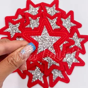 Red Rhinestone Star Hat Patch