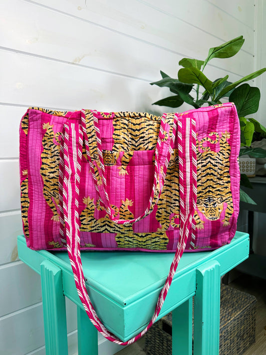 Pink Tiger Quilted Weekender Duffle