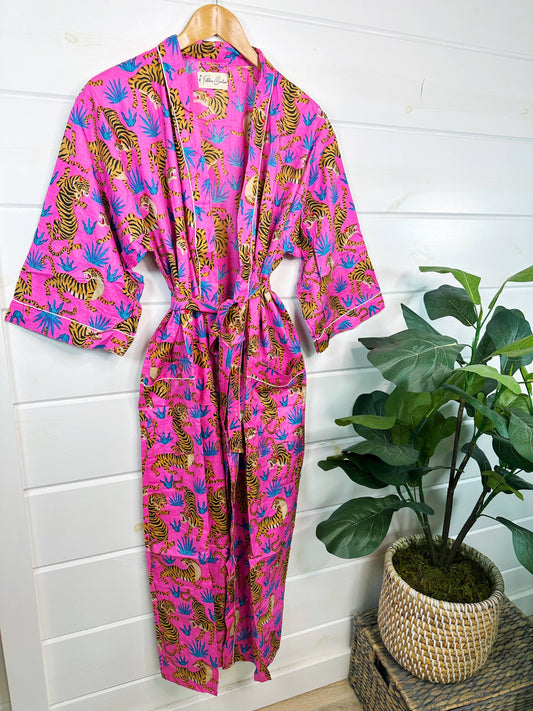 Pink Tiger Kimono Robe