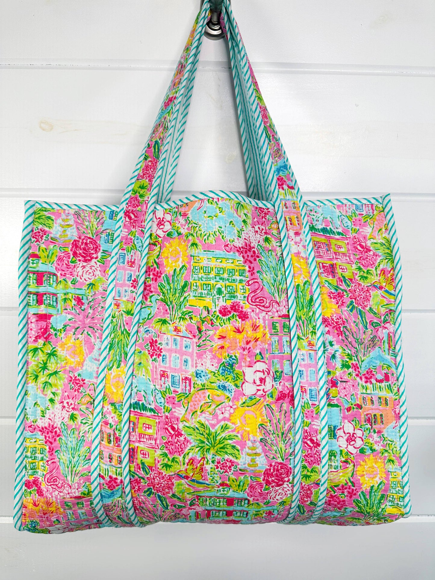 Quilted Tote Bag | Large Shopping Bag | Southern Town Tote