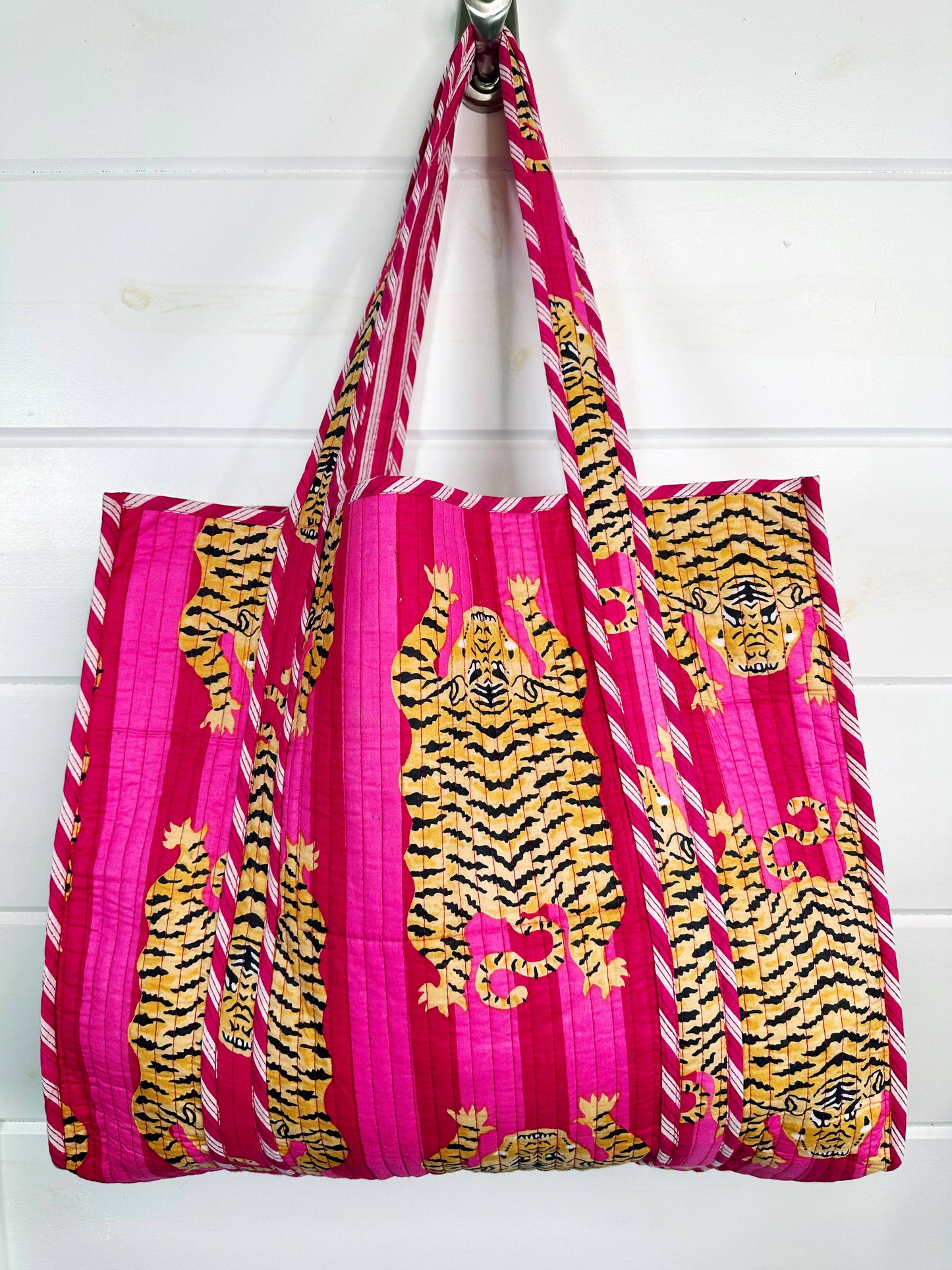 Pink Tiger Quilted Tote Bag