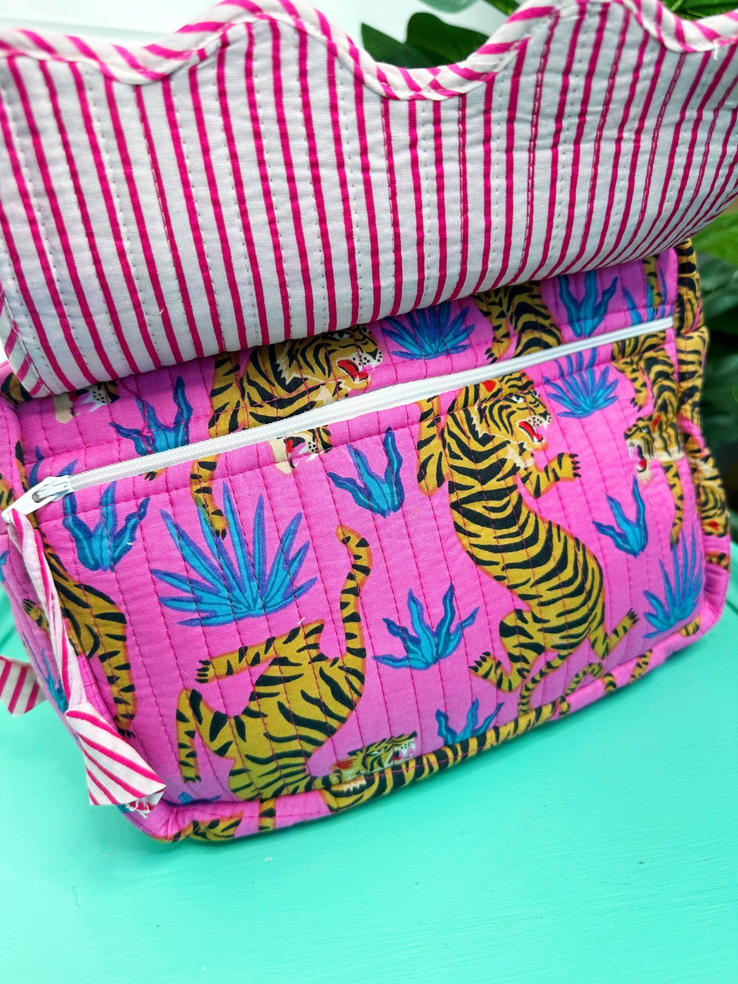 Ruffled Toiletry Bag | Cosmetics Bags | Pink Blue Tiger