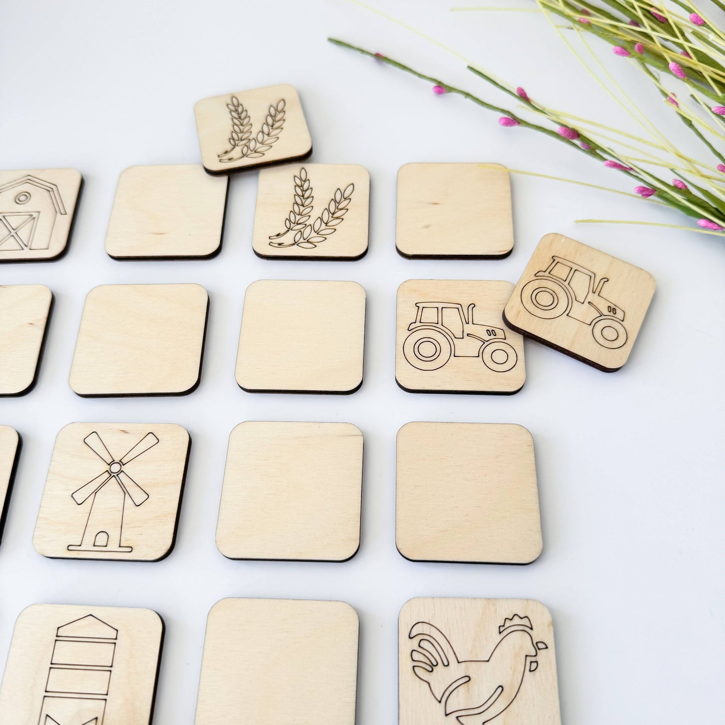 Farm Memory Matching Game - Wooden Memory Game