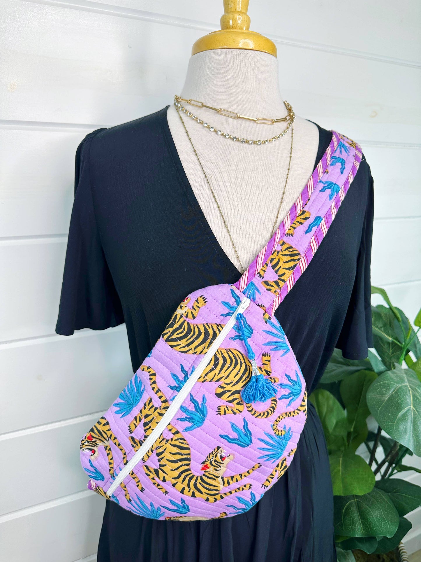 Quilted Belt Bag | Crossbody Fanny Pack Bags | Purple Tigers