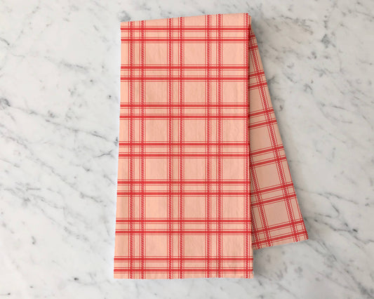 Pink and Red Christmas Plaid Tea Towel  - Holiday Kitchen