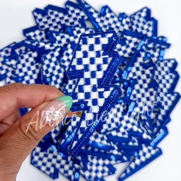 Blue Checkered Lightening Bolt Hat Patch