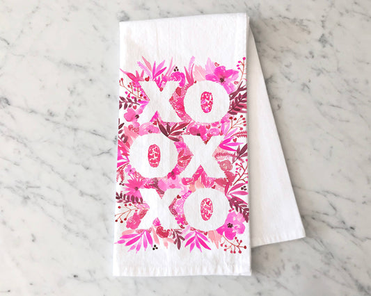 XOXO Floral Valentine Kitchen Towel - Valentine's Tea Towel