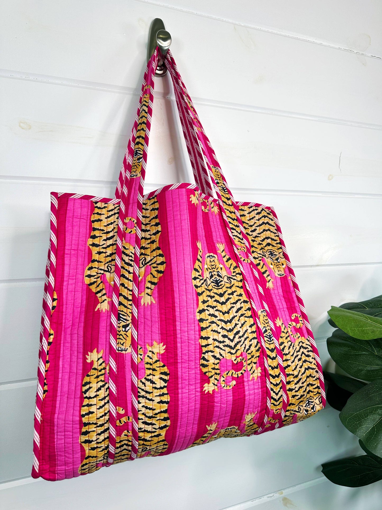 Pink Tiger Quilted Tote Bag