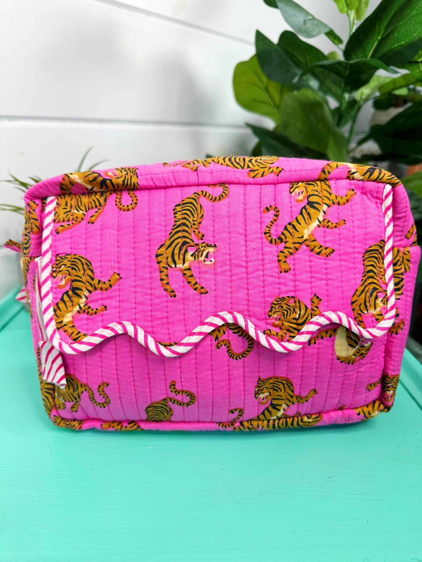 Ruffled Toiletry Bag | Quilted Cosmetics Bags | Pink Tigers