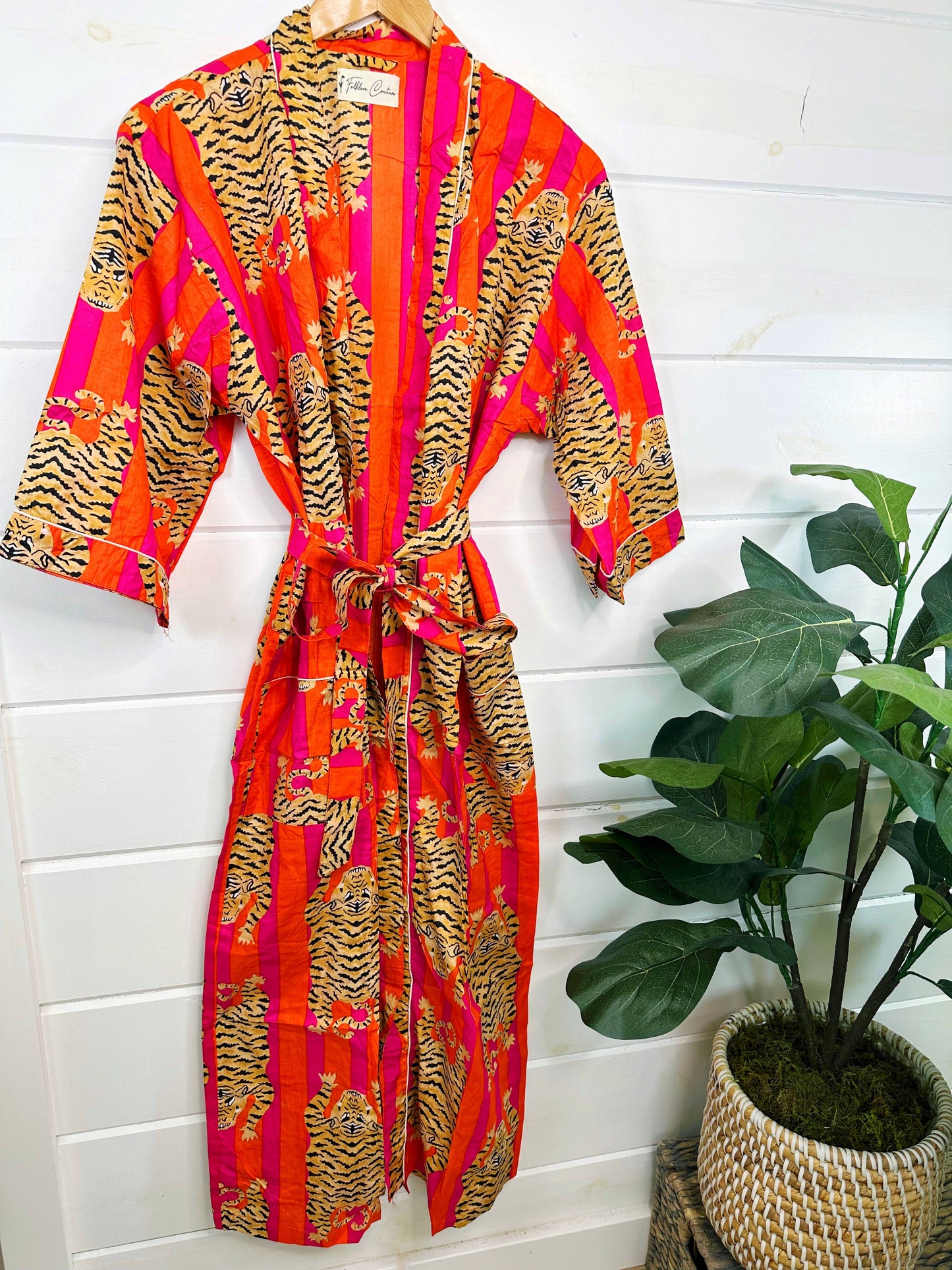 Tiger Print Kimono Robe | Pink and Orange