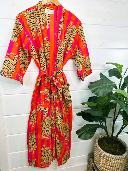 Tiger Print Kimono Robe | Pink and Orange