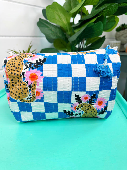 Quilted Makeup Bag | Travel Cosmetic Toiletry Bag | Jaguars