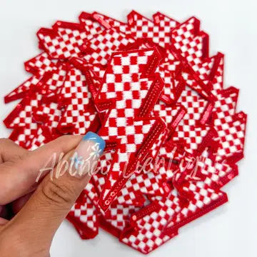 Red Checkered Lightening Bolt Hat Patch