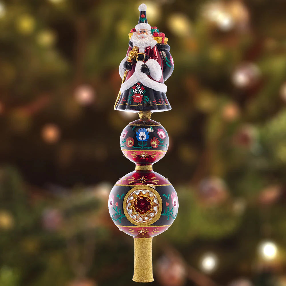 Festive Folk Art Santa Finial