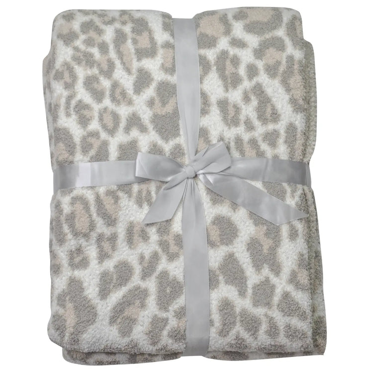 Tan Tri Colored Leopard Luxury Blanket in Gray
